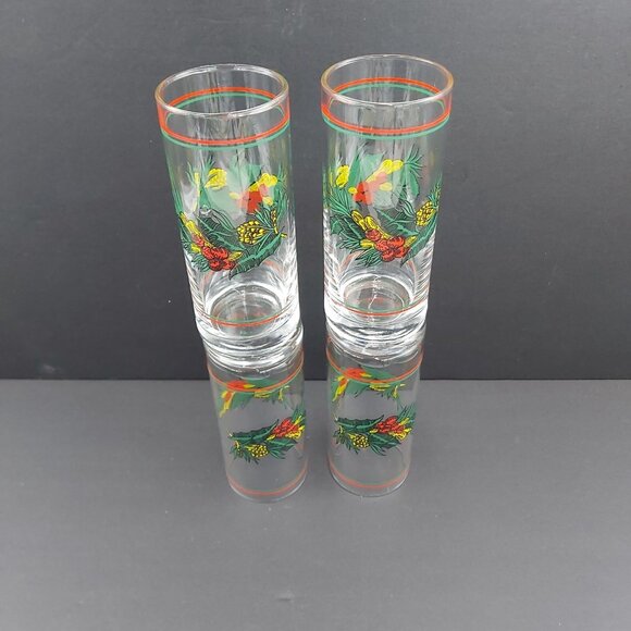 Libbey Cocktail Highball Glasses Christmas Holly Berries Pinecones-Tumblers VTG - Picture 11 of 12